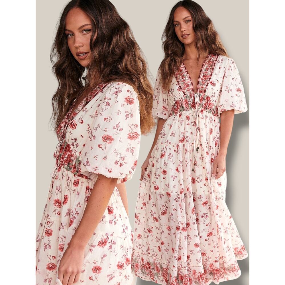 Free People Dainty Ethereal Cottage Floral Lysette Maxi Dress Medium Bohemian - Picture 8 of 15